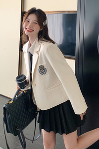 学院风白色西装外套女春秋2025年新款韩版小个子高级感小西服上衣图片