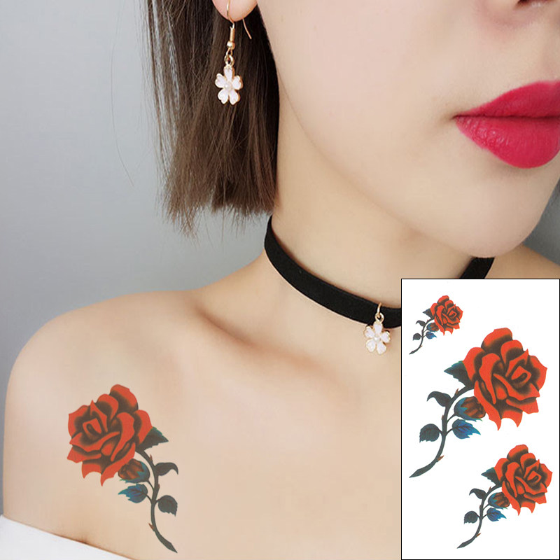 满16元包邮 红色玫瑰花纹身贴化妆/美容工具