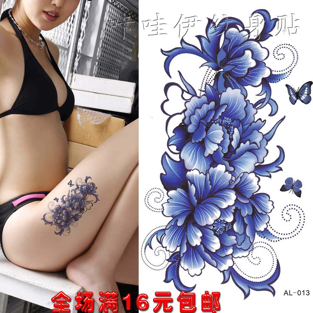 blue Big flower peony Tattoo Sticker waterproof Lasting Scar paste Flower arm Photoin the Makeup/Perfume/Beauty tools , Body painting  category - from Buy2taobao.com to provide professional Taobao agent buy service