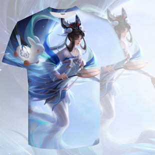 王者荣耀嫦娥如梦令衣服3D印花男女短袖t恤夏春青少年儿童cos上衣