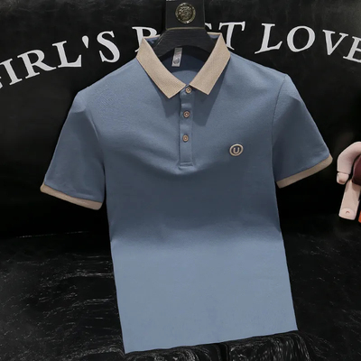 轻奢刺绣男士短袖polo衫2025夏季撞色百搭翻领T恤重磅宽松上衣男