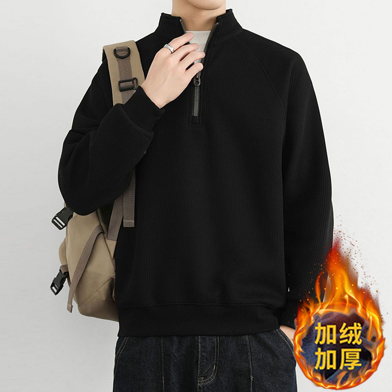 保暖立领上衣男士高级休闲长袖外套半拉链卫衣男秋冬新款加绒加厚
