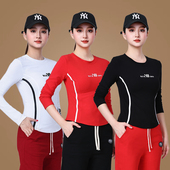 圆领字母刺绣T恤健身跑步服户外运动休闲长袖 新款 广场舞服装 上衣