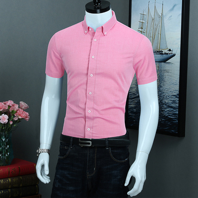 夏季衬衫男短袖红色高端