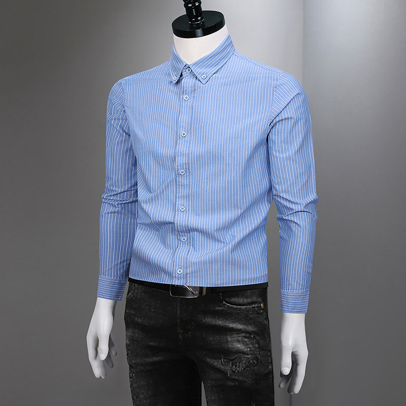 秋季条纹衬衫男长袖潮流高端修身商务休闲男士纯棉衬衣高级感上衣