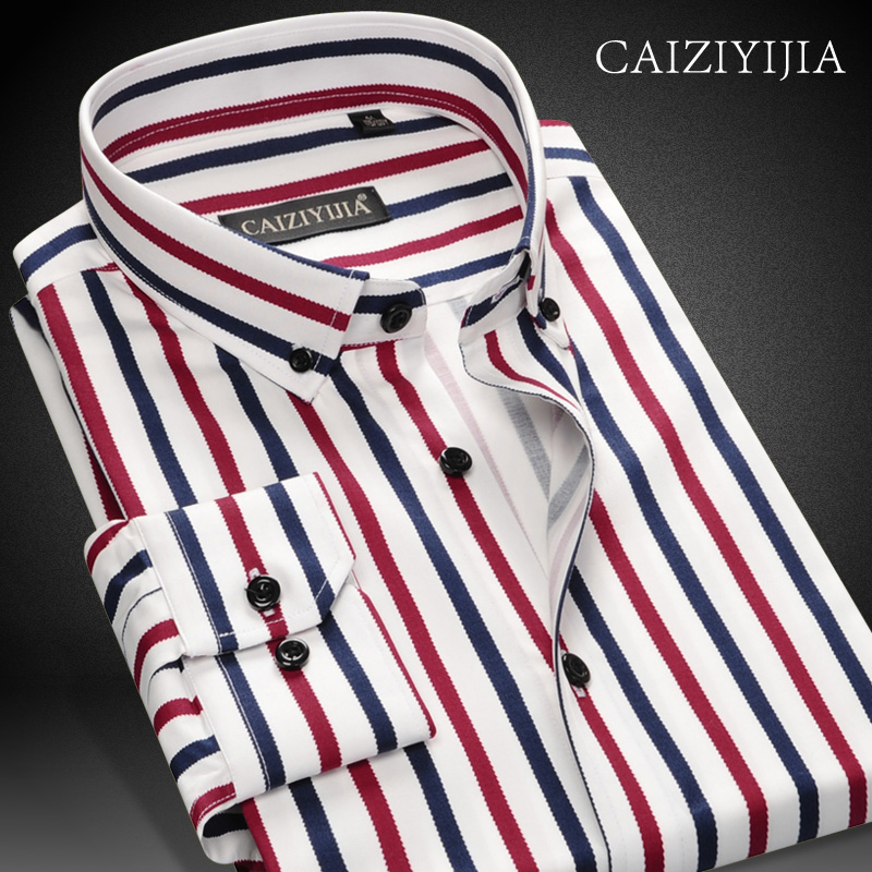 春秋装男士条纹长袖衬衫休闲衬衣