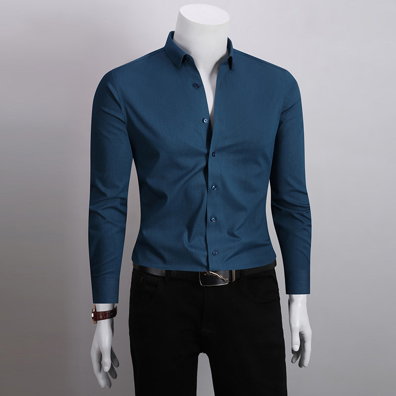 男士长袖衬衫2026新款春季纯色高级感免烫抗皱休闲商务正装绿衬衣