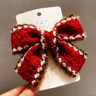 女童喜庆红色头饰蝴蝶结香风儿童发卡宝宝后脑勺珍珠马尾发饰发夹