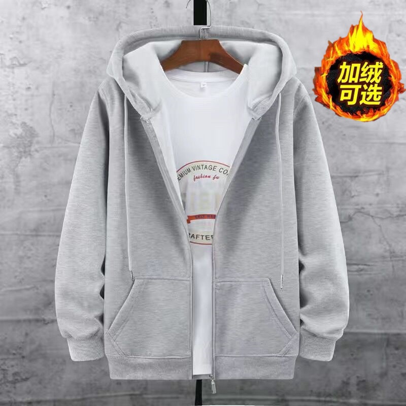 秋冬季连帽拉链卫衣男加绒开衫外套韩版潮流宽松大码运动休闲上衣