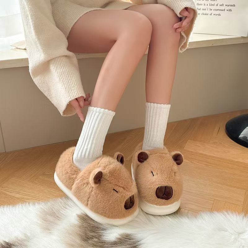 卡皮巴拉棉鞋女居家棉拖鞋女加绒棉拖鞋男保暖鞋月子鞋女包头拖