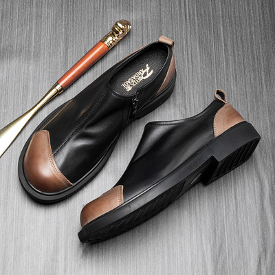 日本代购LP2025新款男士真皮鞋一脚蹬拼接皮鞋休闲软底拉链乐福鞋