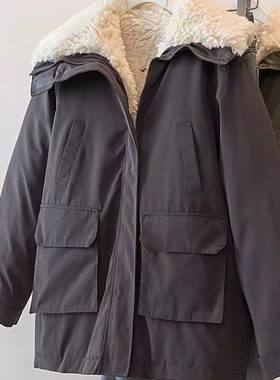 赵露思同款冲锋衣派克服羊羔毛棉服女2026冬季加绒加厚棉衣外套潮