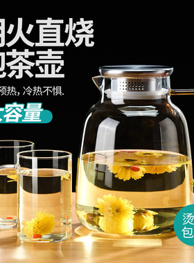 家用耐高温冷水壶大容量玻璃凉水壶冷泡茶壶白开水杯装水扎壶套装