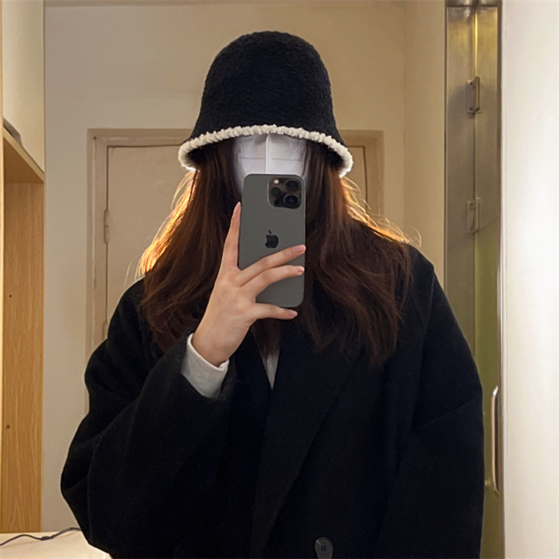 毛茸茸羊羔毛显脸小渔夫帽