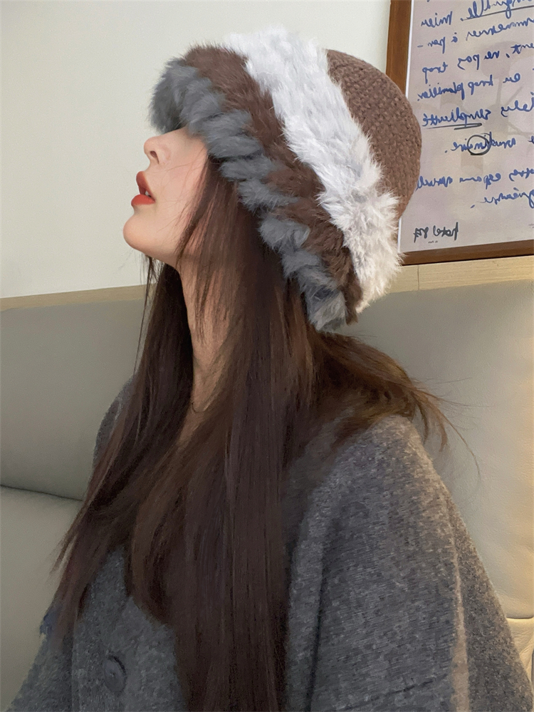韩版ins兔毛显脸小保暖毛线帽