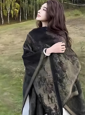 法国CINSKINS~沁人心脾披肩斗篷女秋冬街头保暖外搭披风羊绒围巾