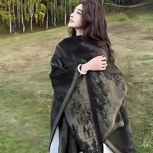 法国CINSKINS~沁人心脾披肩斗篷女秋冬街头保暖外搭披风羊绒围巾