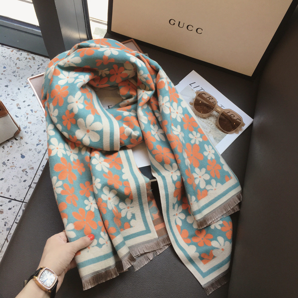 法国CINS KINS心旷神怡~羊绒围巾女冬季百搭双面长款加厚保暖披肩