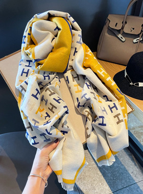 法国CINSKINS秋冬新款刺绣双面羊绒围巾女保暖围脖办公室长款披肩