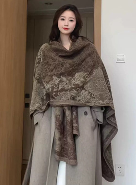 法国CINSKINS~龙腾虎跃复古印花披肩斗篷女秋冬旅游防风开衫围巾