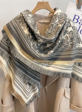 法国CINS KINS~秋冬新款羊绒加厚围脖女网红爆款两用流苏外搭围巾