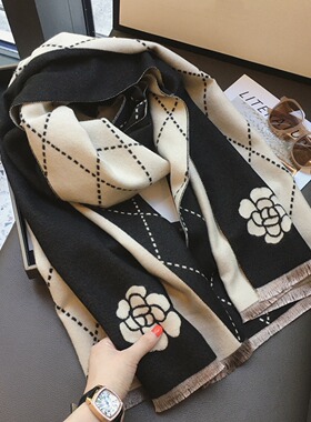 法国CINSKINS秋冬季百搭山茶花羊绒围巾披肩女保暖围脖披肩女