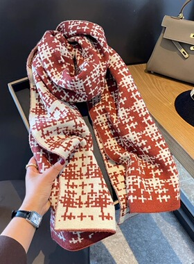 法国CINS KINS~百搭圣诞红色针织毛线围脖柔软保暖秋冬季围巾女潮