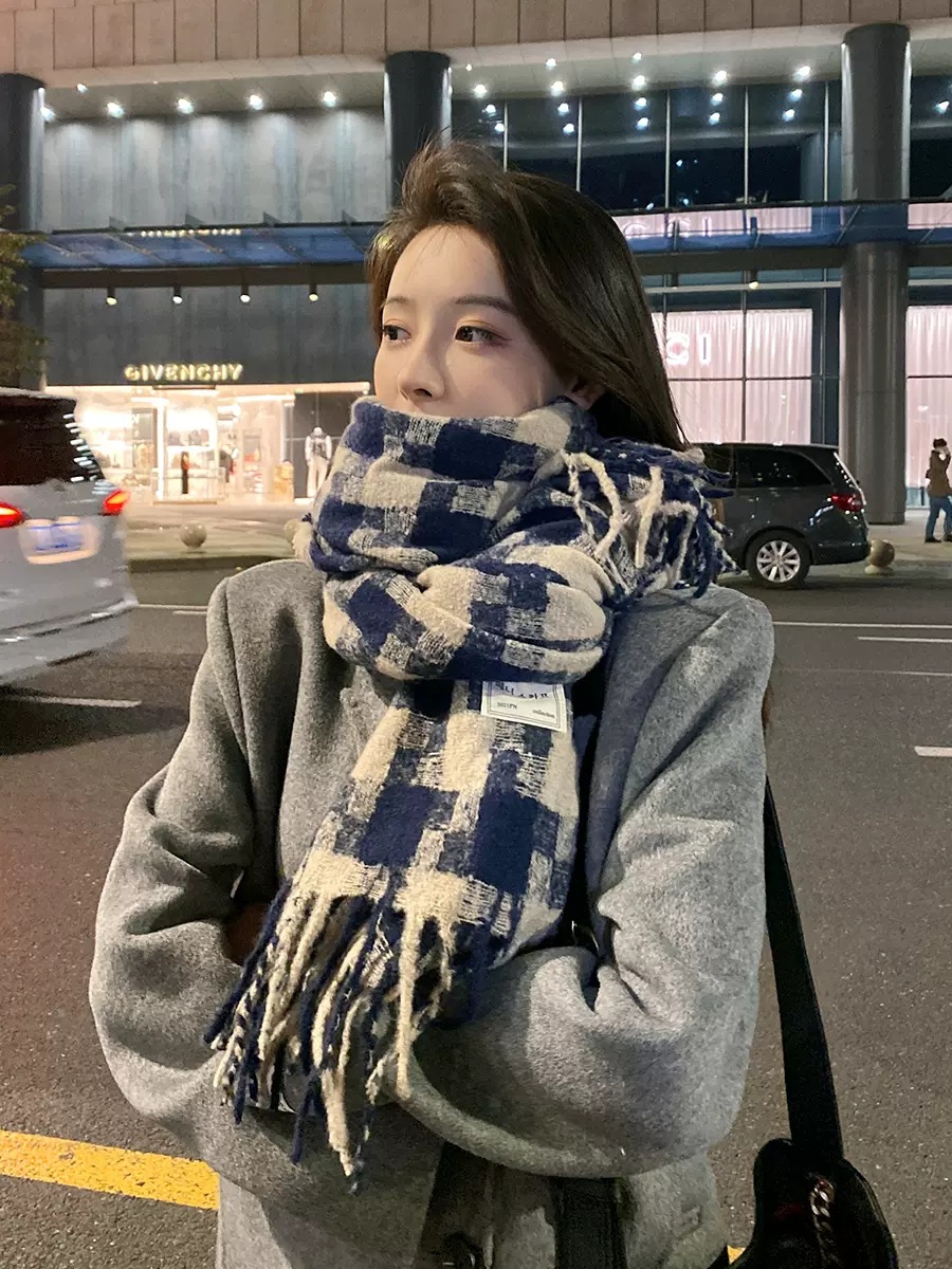 CINSKINS日系复古格子围巾女