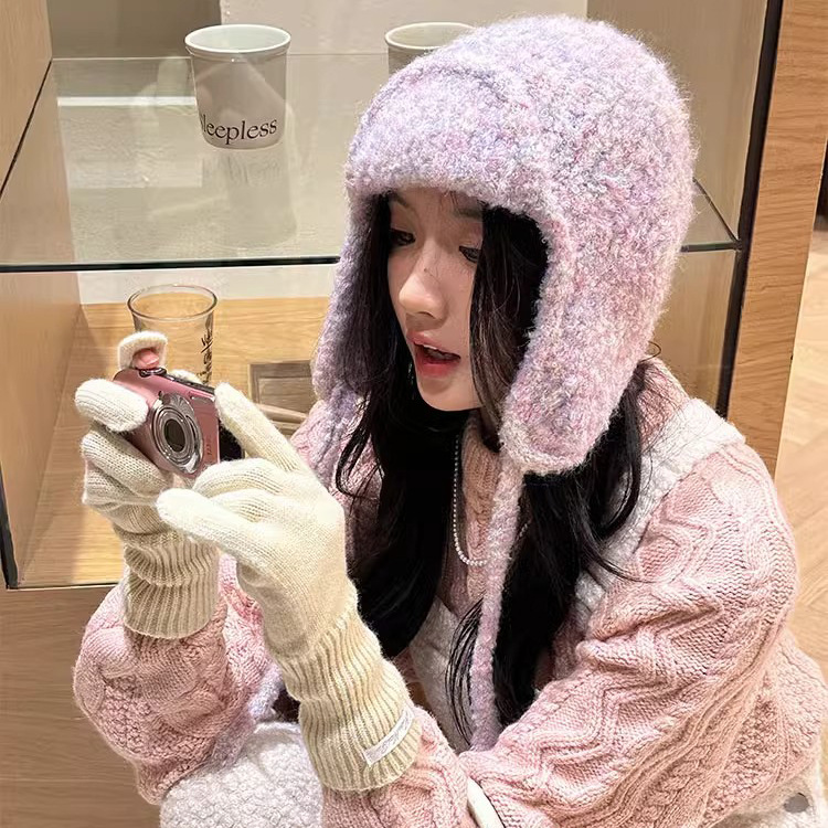 韩系纯色针织毛线帽女冬季新款百搭显脸小保暖帽子防寒护耳雷锋