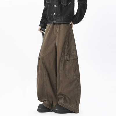 美式复古解构大口袋弯刀工装男裤