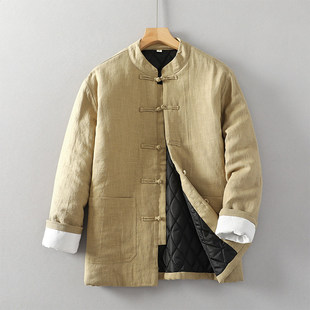 新中式唐装中国风冬季加棉加厚棉衣复古棉麻棉袄大码男士棉服外套