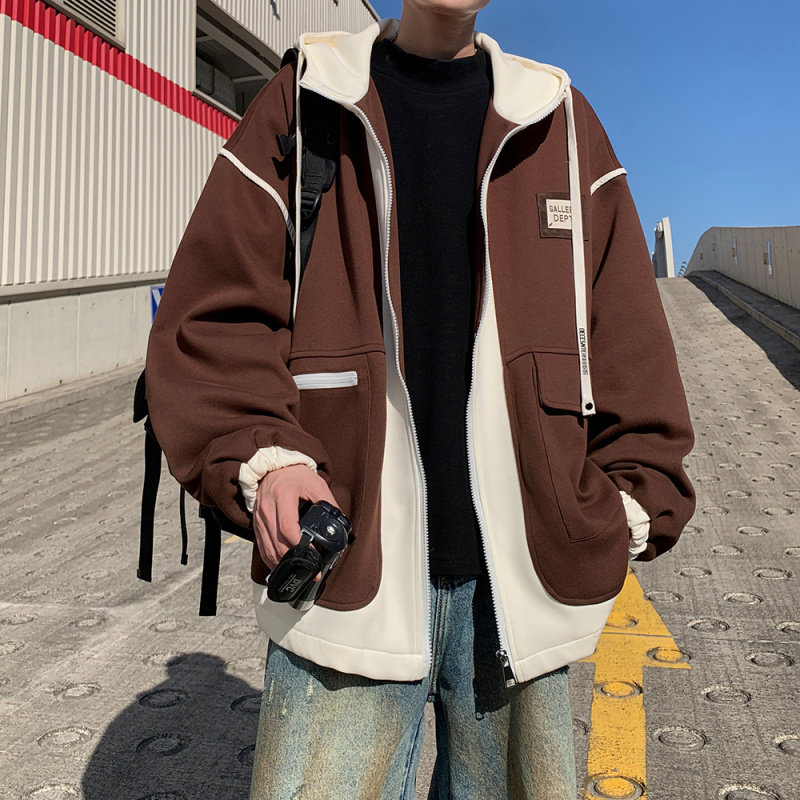 青少年假两件连帽外套男春秋季潮流宽松美式灯芯绒夹克休闲棒球服,男装,夹克,淘宝优惠券,粉丝福利购,淘宝优惠卷