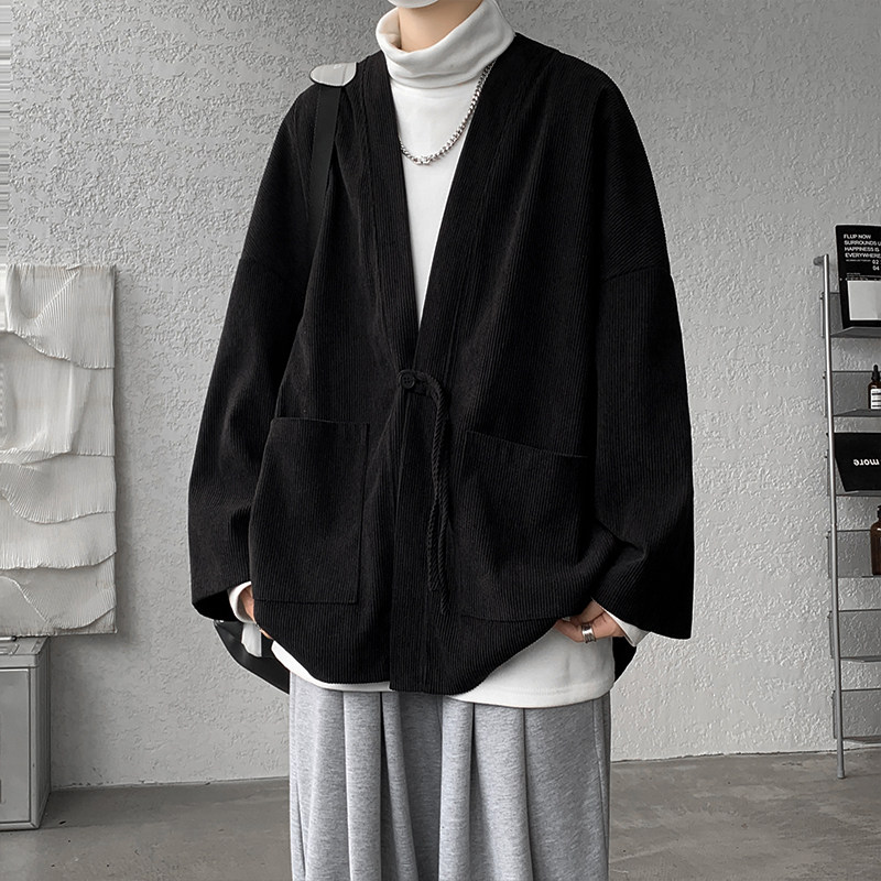 新中式汉服唐装男士灯芯绒长袖衬衫秋季潮流大码衬衣外套国潮男装