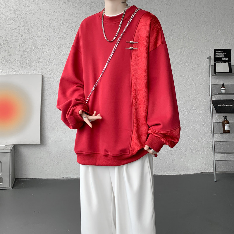 2025新款男女同款圆领卫衣新中式复古金属盘扣小众设计潮牌春秋款