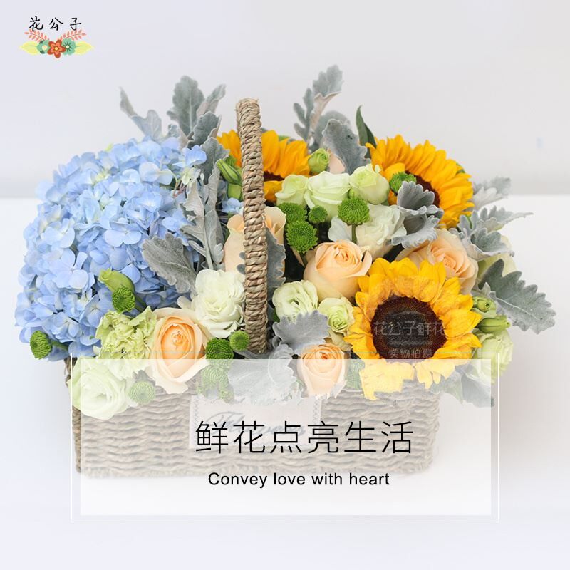 海南三亚海口同鲜花同城配送玫瑰绣球康乃馨花篮情人节母亲节生日