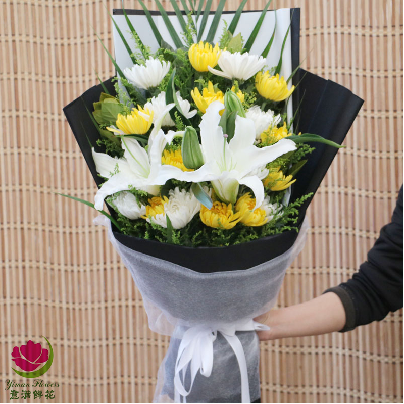 清明节黄白菊花西安鲜花花束上坟祭祀扫墓鲜花花圈丧篮葬礼鲜花