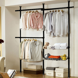 顶天立地挂晾衣架室内多层简易拆装成人衣柜落地家用挂衣帽架金属