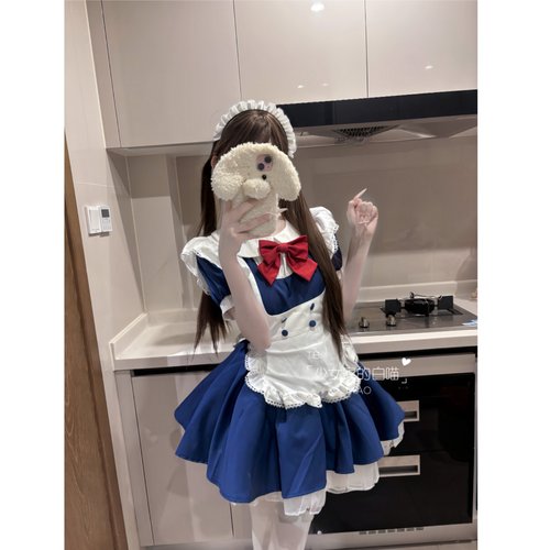 日系学院风钳色女仆装连衣裙