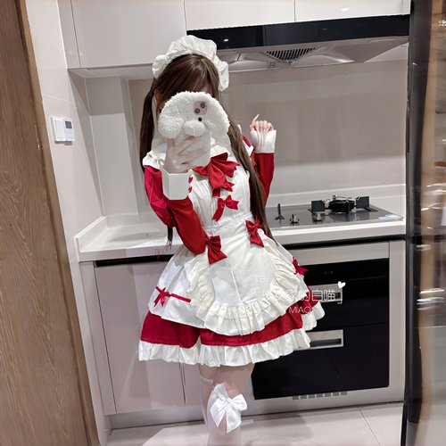 圣诞女仆装大码可拆卸长袖连衣裙