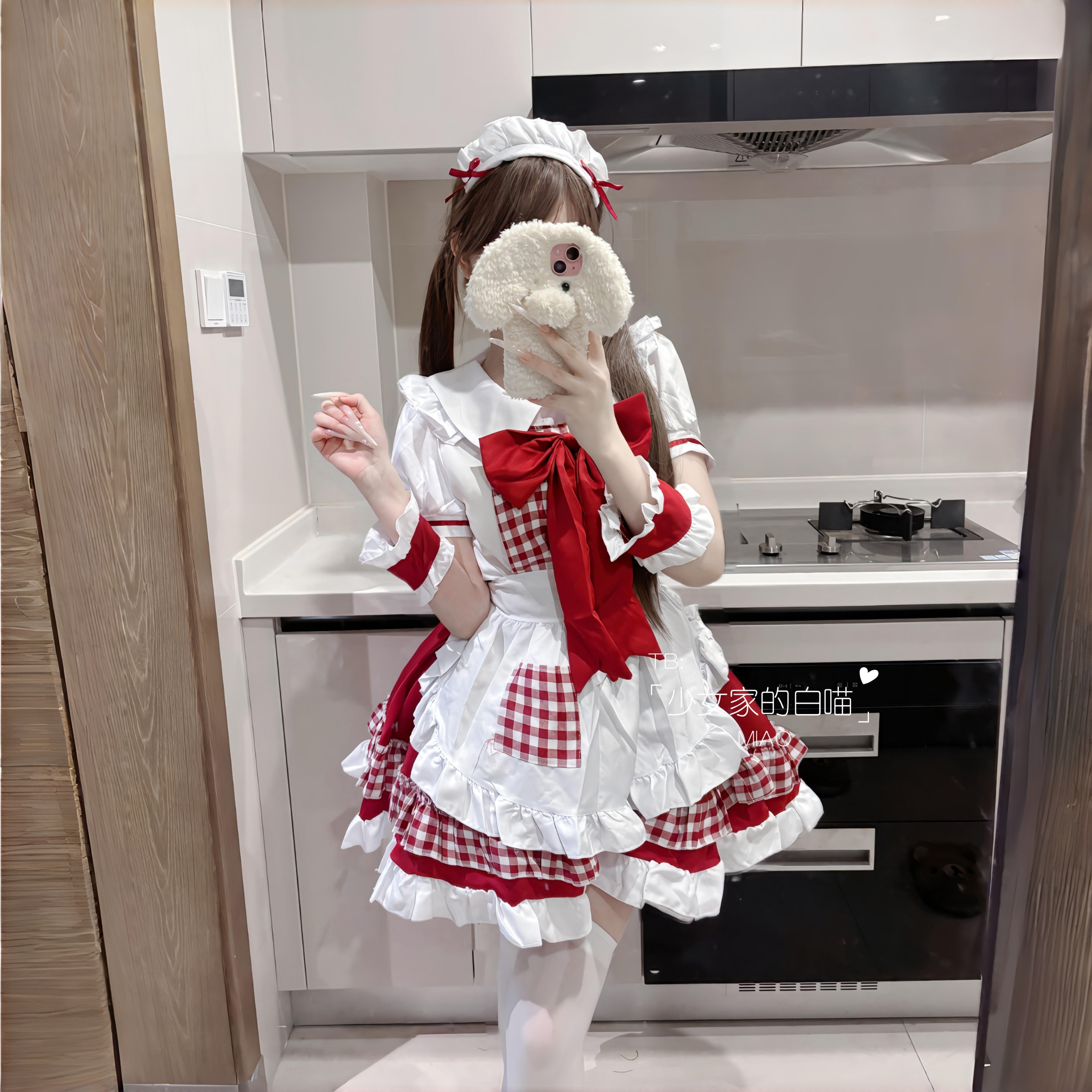 圣诞节女仆装红色日常大码公主裙