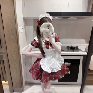 原创：日常学院风女仆装 甜美可爱萝莉红色lolita洛丽塔圣诞连衣裙