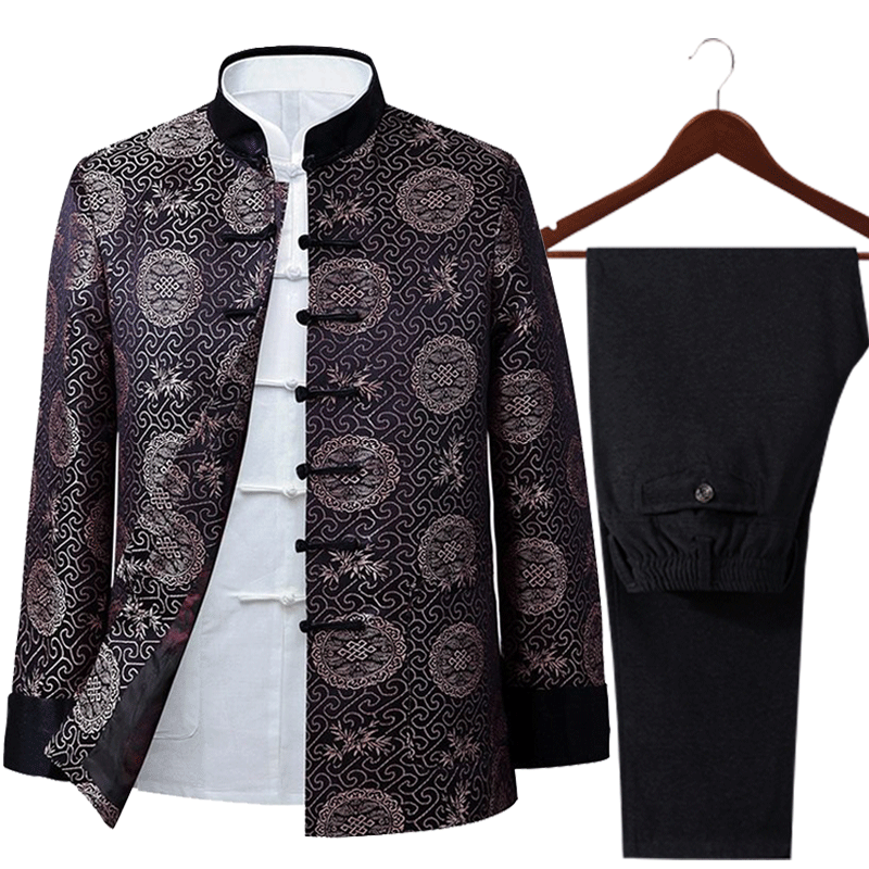 秋冬中式长袖唐装男中老年人加厚爸爸外套中国风生日套装过寿上衣