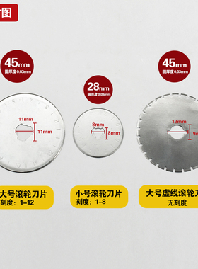 28/45mm滚刀裁布刀片切皮革旋转轮布刀割布虚线圆形滚轮切纸机刀