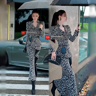原创设计感豹纹外套珠片花边半身裙两件套2025新款 减龄名媛风套装