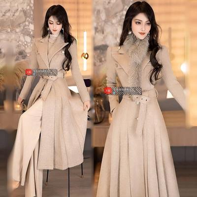 毛领收腰显瘦中长款毛呢外套