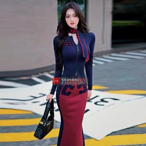 秋冬女装气质名媛风针织套装2024新款开襟上衣高腰气质鱼尾长裙
