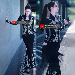 上衣鱼尾长裙两件套 时尚 秋冬整套穿搭提花针织套装 裙2025年新款
