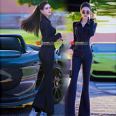 两件套 束腰抽绳上衣喇叭裤 早秋仿牛仔气质减龄套装 新款