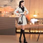 裙2025新款 衬衫 系腰带连衣裙 设计感撞色几何字母印花长袖 春秋季