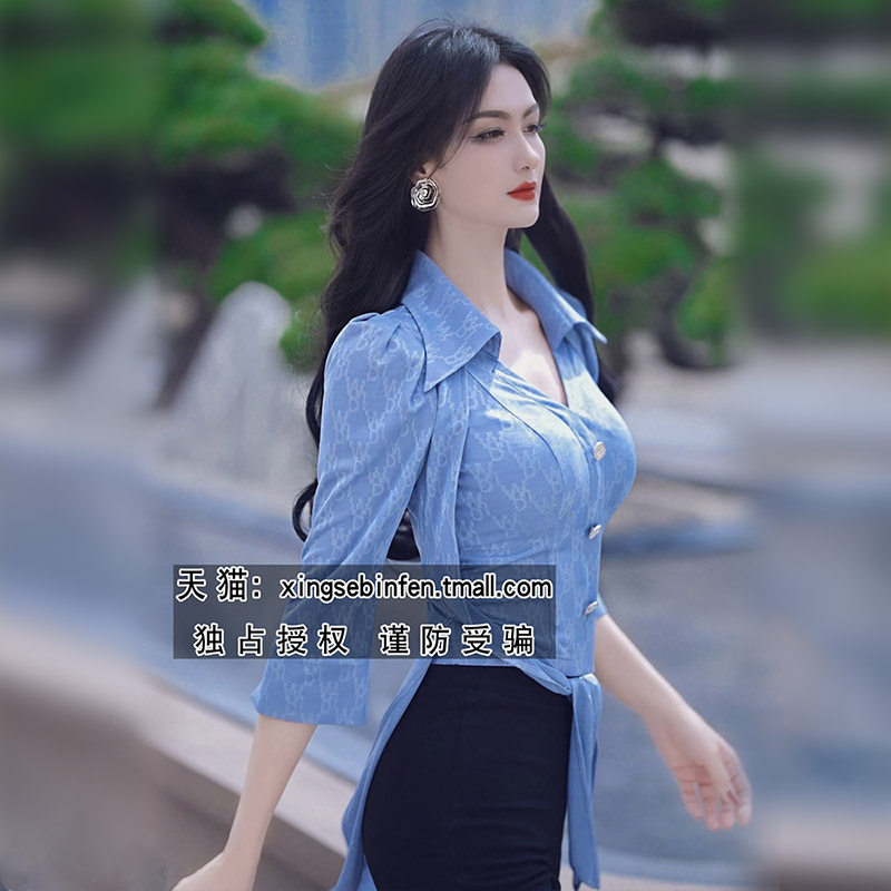 春夏装时尚多穿修身衬衫女新款气质收腰显瘦七分袖上衣